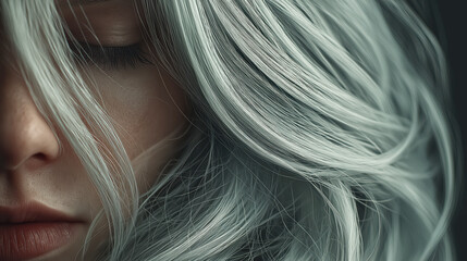 Naklejka premium Close Portrait Of Girl With Silver Hair Sleeping In A Blue Outfit