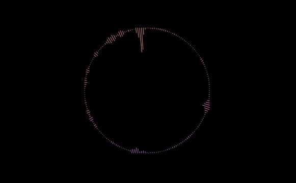 colorful audio wave or sound frequency digital animation effect on green screen background. A broken circle with damaged edges.