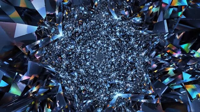 Abstract Diamond Crystal Facets Glittering Macro View.