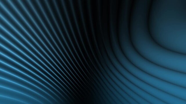 Abstract dark blue digital lines move diagonally and curve across a black backdrop, creating dynamic light and shadow effects suitable for futuristic or technological video backgrounds.
