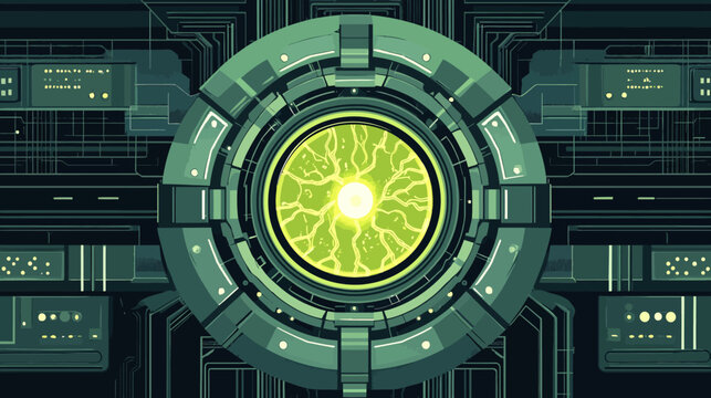 Futuristic digital interface with a glowing core and circuit patterns
