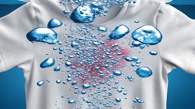 Close up of blue foam and glitter exploding from a white tshirt.