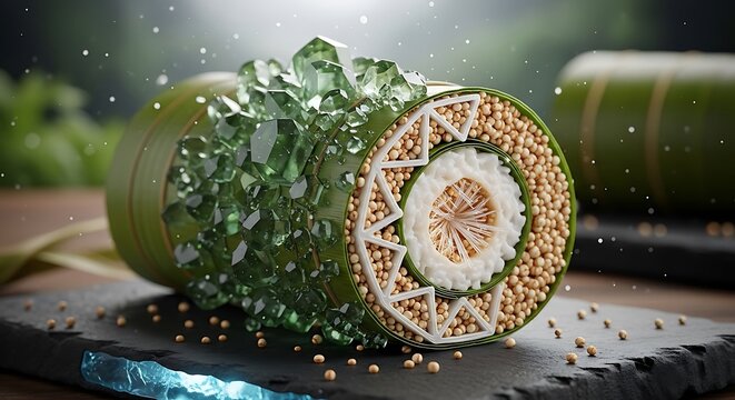 Cross Section of Futuristic Bio-Tech Cable with Green Crystals and Organic Nano Structures