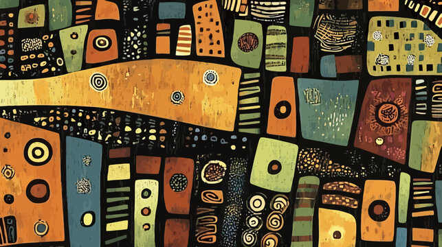 Abstract colorful mosaic with rectangular and circular shapes