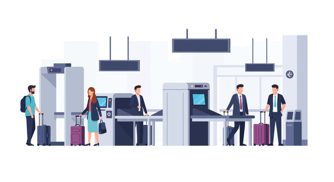 Advanced airport security checkpoint with automated baggage scanning system