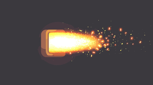 Pixel art depiction of a fiery rocket engine with glowing flames