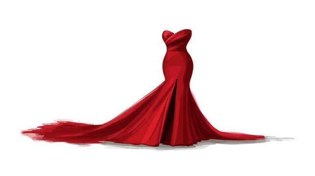 Elegant red evening gown with ruffled bodice and train