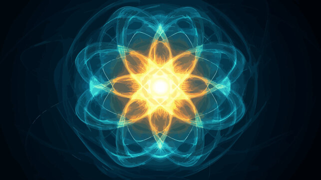 Bright, glowing, symmetrical abstract geometric pattern with vibrant colors