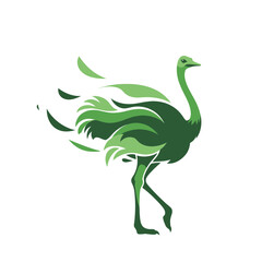 Stylized Green Ostrich Silhouette with Flowing Feathers - Vector Art © Aziz