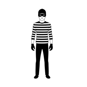 Thief Wearing Striped Shirt and Mask, Criminal Concept