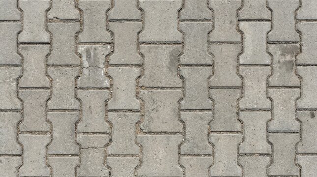 Brick paving stone pattern. Seamless sidewalk texture. Grey patio driveway blocks. Seamless grey paving stone texture background, interlocking concrete blocks pattern with copy space