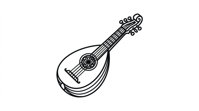 Mandolin Outline Icon Vector Illustration - Isolated on White