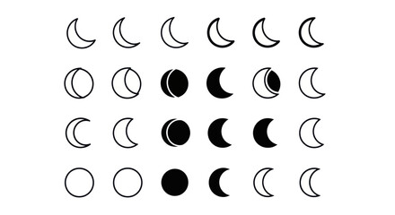 Phases of the Moon Icons Set - Lunar Cycle Celestial Body Illustration © beni