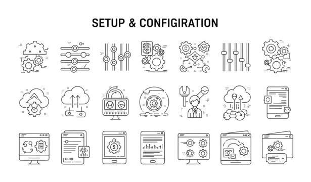 Modern setup and configuration outline icon collection vector design