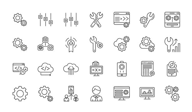 Settings and setup technology line icon set vector illustration