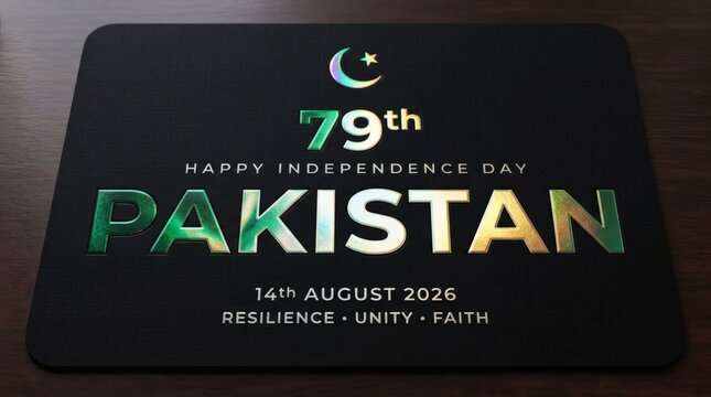 Dark Commemorative Pakistan Independence Day Design Displayed on Wooden Surface