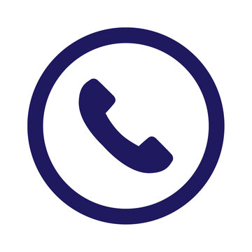 Navy blue telephone receiver icon circular frame isolated on transparent background