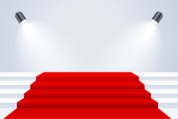 Obraz premium red carpet on white staircase with two spotlights effect