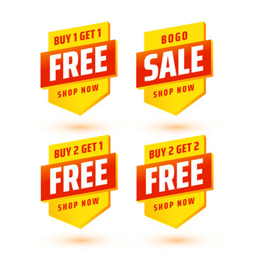3d style bogo special discount offer badges in set of four
