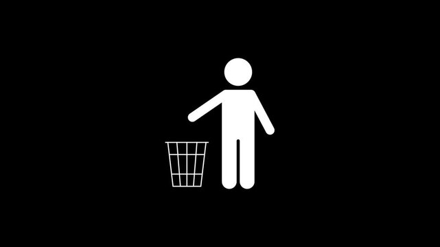 Looping animation showing wrong and correct trash disposal behavior with prohibition and check mark symbols on transparent background for environmental awareness concepts