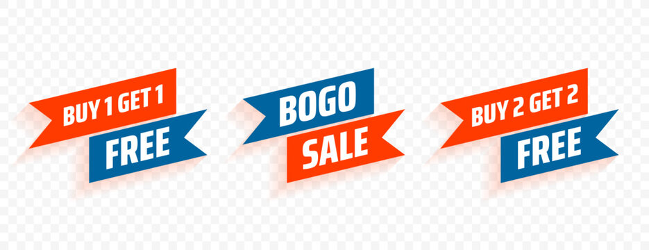 set of red and blue flat bogo sale promo offer label design