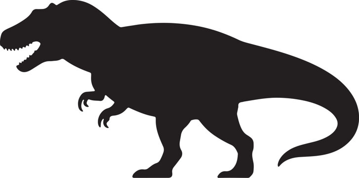 Black silhouette of a Tyrannosaurus Rex dinosaur with open mouth and sharp teeth