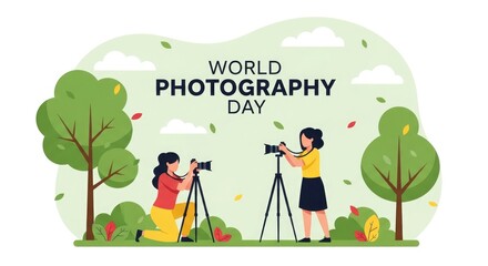 Fototapeta premium World photography day illustration photographers in nature celebrating august 19th