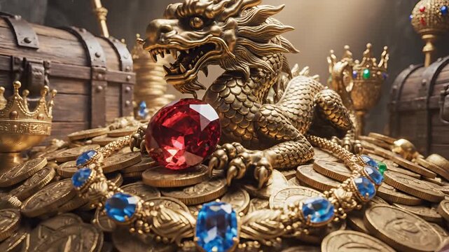 Ancient Treasure Chest Overflowing with Gold Coins and Jewels 1.