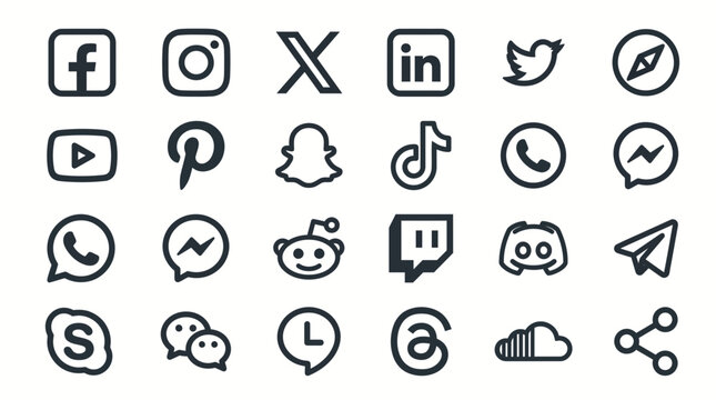 Social media icons on a screen display various platforms.