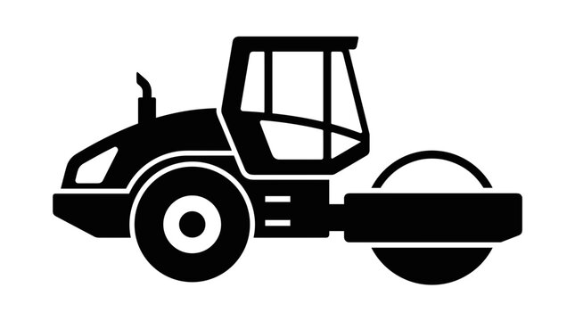 Black silhouette of a road roller construction vehicle 2.