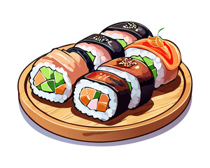 delicious maki sushi rolls platter served with dipping soy sauce delicious traditional asian cuisine gourmet fresh tasty culinary authentic restaurant menu - Vector Illustration © powdesign