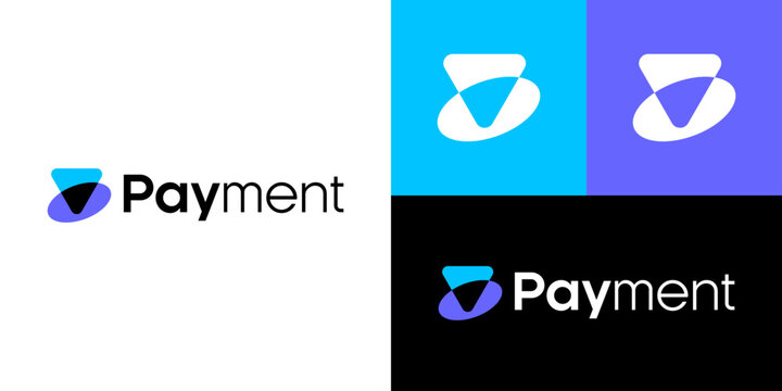 Modern Minimalist Payment Typography Logo Design Featuring Creative Abstract Downward Triangle and Ellipse Symbol for Fintech, Online Transaction, Digital Wallet, and Financial Branding Identity
