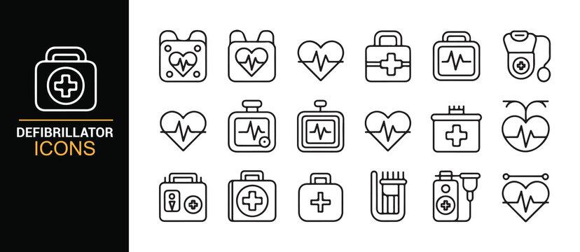 First Aid Defibrillator Symbol Monochrome Icon Pack