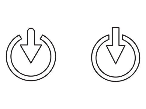 Two black and white icons of circular download buttons with arrows pointing downwards  used for loading or downloading content