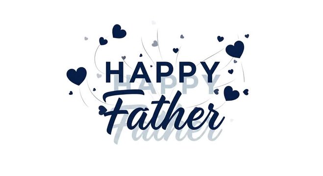 Minimalist Happy Father Day greeting text with blue heart icons on white.