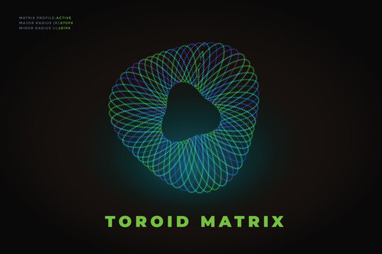 Futuristic Toroid Matrix Digital Background, Glowing Colorful Toroidal Sphere Technology Abstract