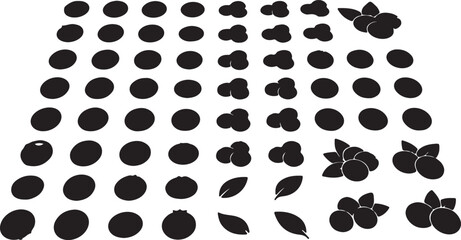 Fototapeta premium Black silhouettes of various olives and leaves on white background