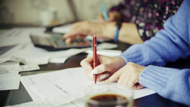 Accountant Filling Rent Invoice Document. Managers Calculating Corporate Utility Expenses. Business Financial Budget Management