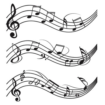 Musical notes on staff flowing musical notation flowing abstract musical elements treble clef flowing music sheet flowing abstract music design