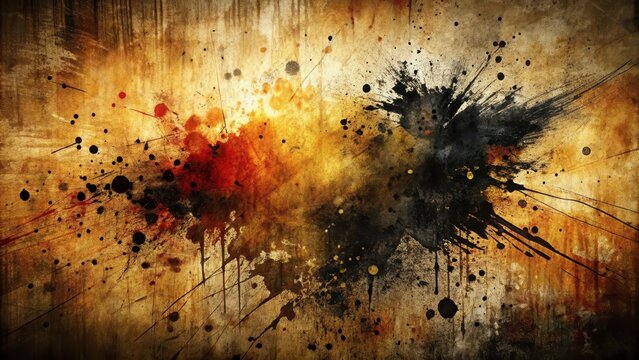 A distressed, highcontrast image of a smudged grunge background with bold black brushstrokes and splatters