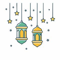Obraz premium Islamic Lanterns and Stars Illustration