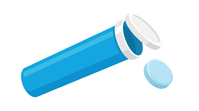 Blue Effervescent Tube Spilling Light Blue Chalky Tablet