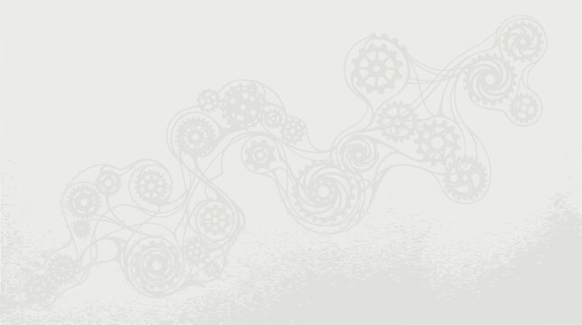 Abstract Steampunk Gears Flowing on White Background