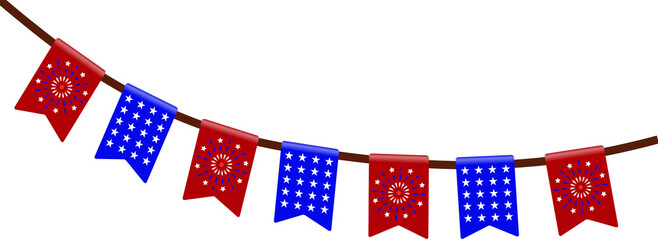 Obraz premium Red and blue patterned festive party bunting garland suitable for colorful holiday celebrations and themed event decorations. Ideal for marketing materials.