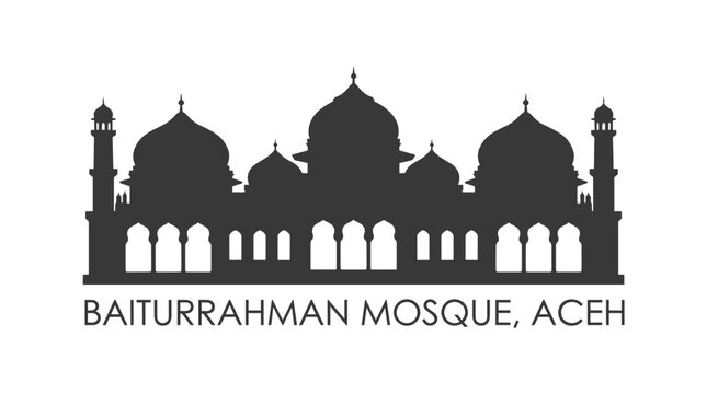 Baiturrahman Mosque Silhouette Architectural Landmark.