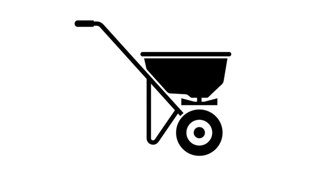 Black silhouette of a garden spreader on a white background.