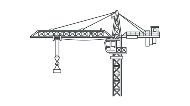 Construction Crane Outline - Industrial Machinery Icon Vector