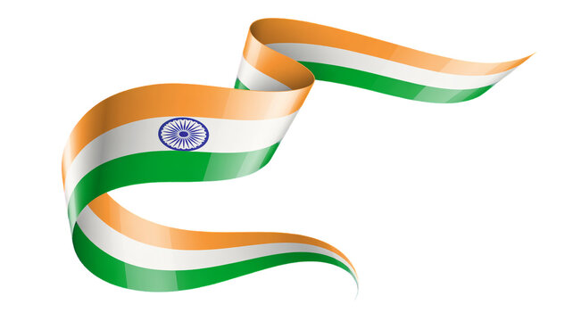 Abstract flowing ribbon with Indian flag colors saffron white green and blue
