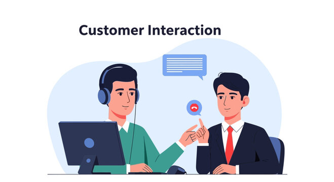 Customer Interaction: Support agent with headset & client on video call
