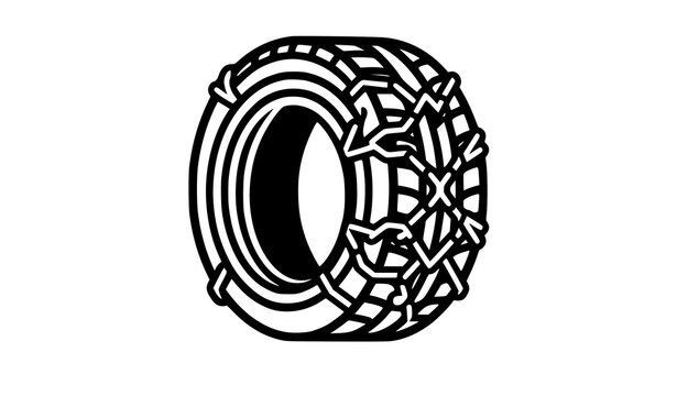 Modern tire with snow chains vector illustration winter driving traction safety design